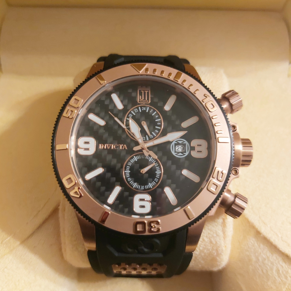 Invicta Black and Rose Gold Chronograph Watch